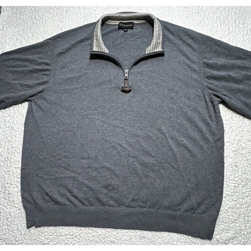 Allen Edmonds Men's XXL 1/4 Zip Pullover Sweater Heather Grey Pima Cotton Peru